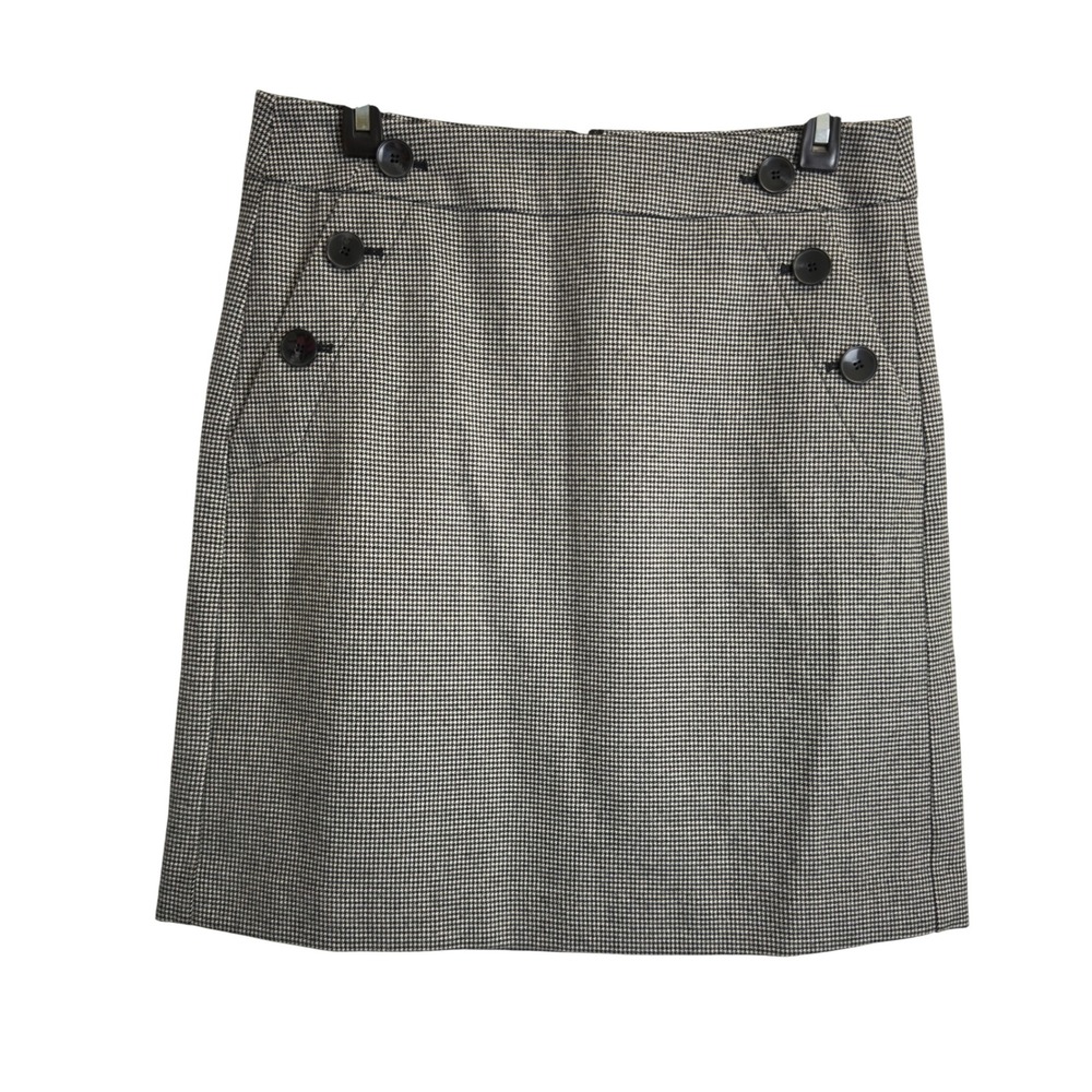 Ann Taylor Factory Womens Black White Houndstooth Sailor Button Mini Skirt 4